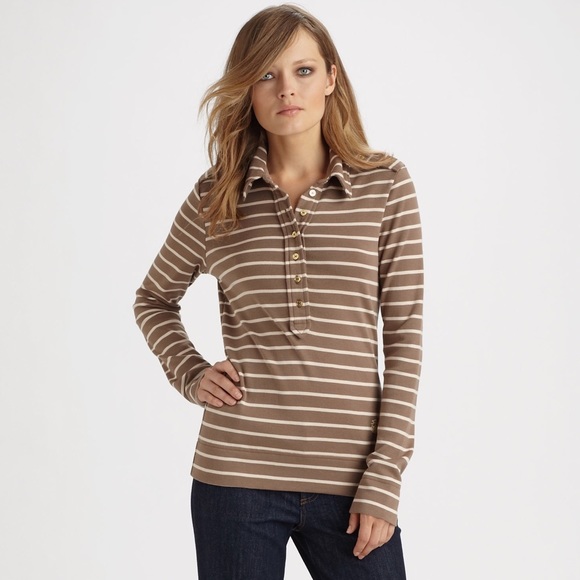 Tory Burch | Armel Polo Shirt - Brown | Size S - Picture 2 of 8